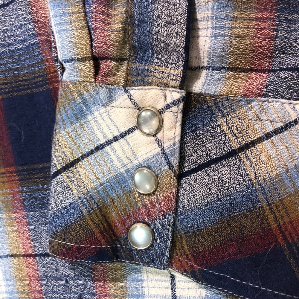 Kennington Blue & Burgundy Plaid Lightweight Western Cowboy Cowgirl Pearl Snap - Picture 3 of 6